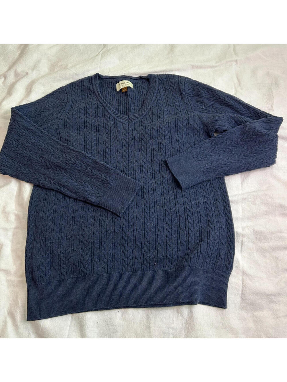 Sonoma Women's Cable Knit V-Neck Sweater Navy Blue Size XL 100% Cotton